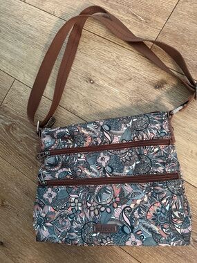 Sakroots Multicolor Floral Crossbody with Brown Strap